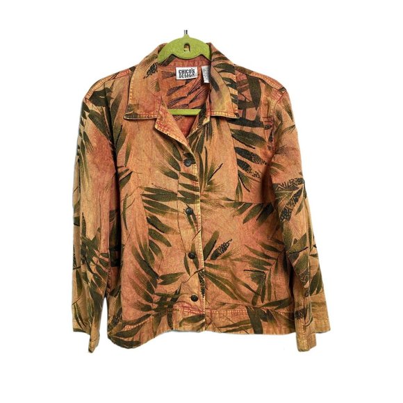 VTG Chico's Design Palm Leaf Denim Jacket, 12 - Picture 1 of 10